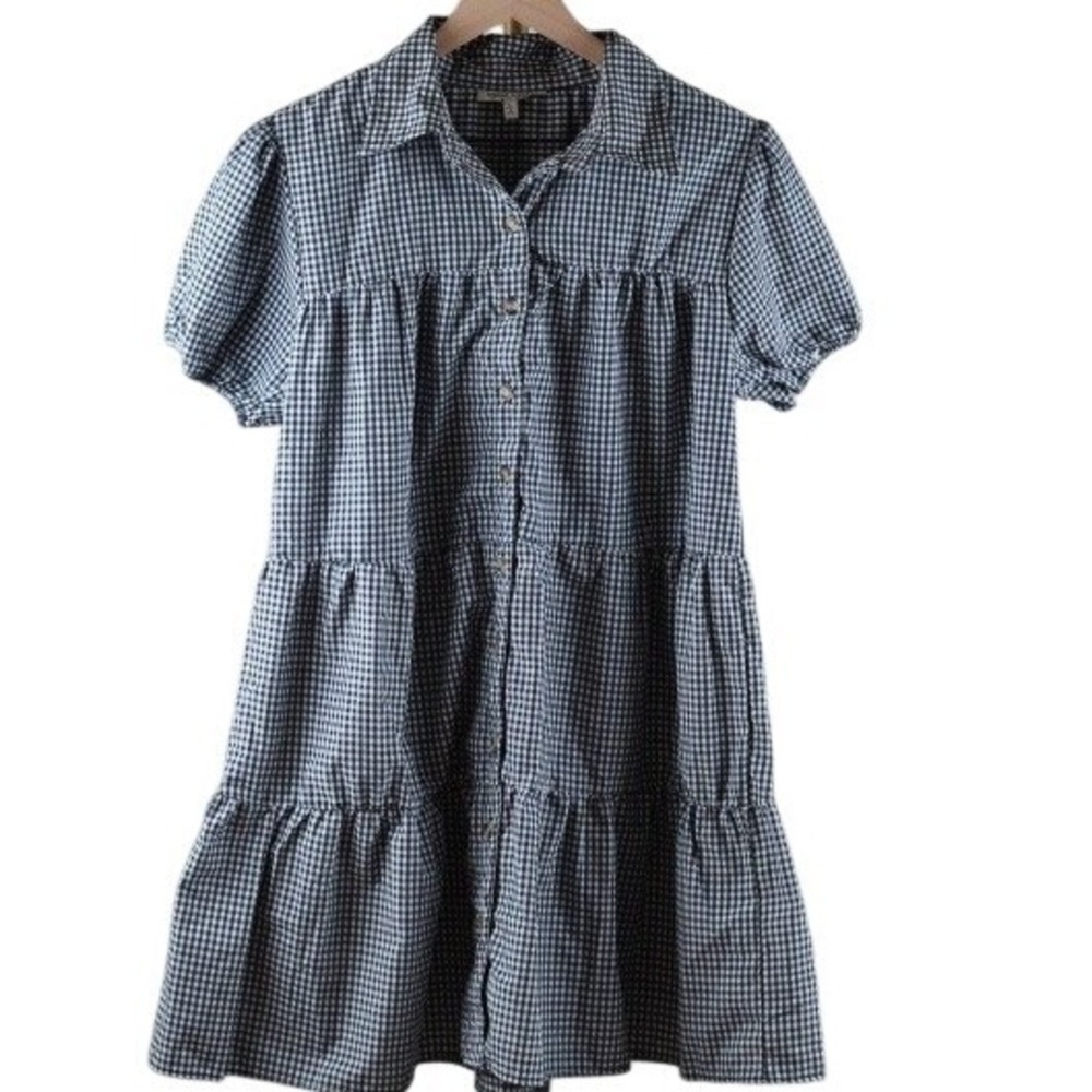 Speed Limit MPH Black White Gingham Tiered Babydoll Mini Dress NWT Size L 6887D